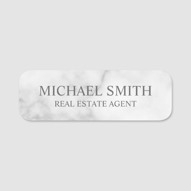 White Marble Professional Personalized  Name Tag (Front)