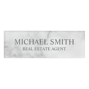 White Marble Professional Personalized Name Tag
