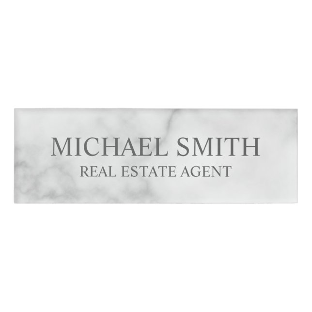 White Marble Professional Personalized  Name Tag (Front)