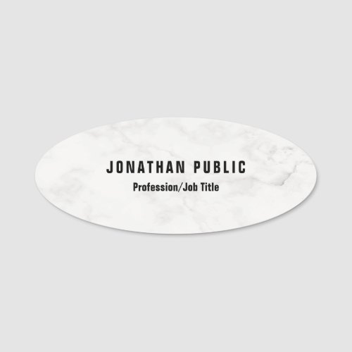 White Marble Professional Simple Template Modern Name Tag