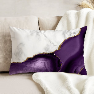 White Marble Purple Agate Gold Glitter Accent Pillow