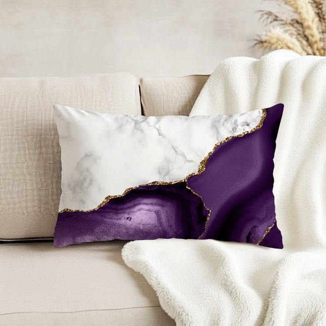 White Marble Purple Agate Gold Glitter Accent Pillow (Creator Uploaded)