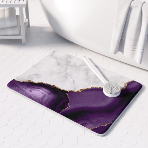 White Marble Purple Agate Gold Glitter Bath Mat