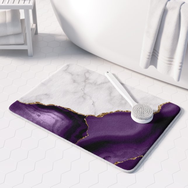 White Marble Purple Agate Gold Glitter Bath Mat (Creator Uploaded)
