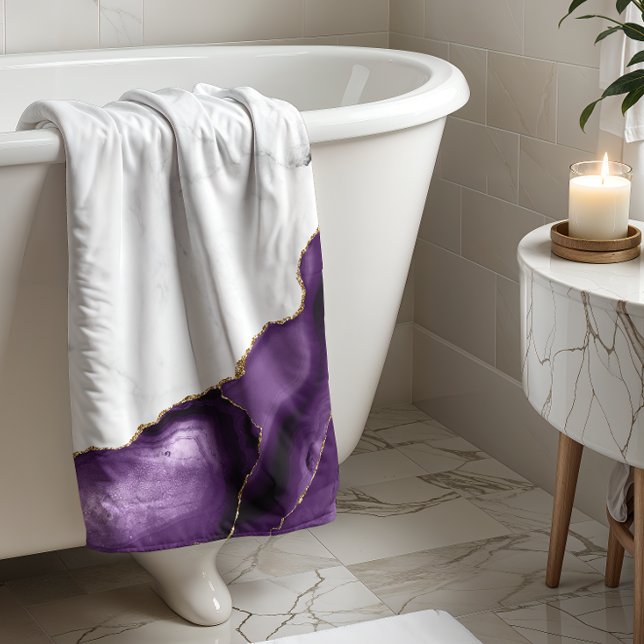 White Marble Purple Agate Gold Glitter Bath Towel (Creator Uploaded)