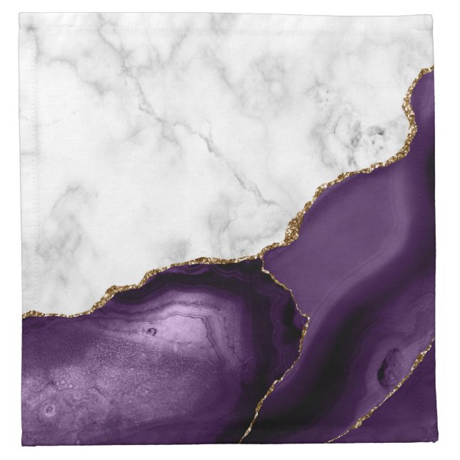 White Marble Purple Agate Gold Glitter Cloth Napkin (Front)