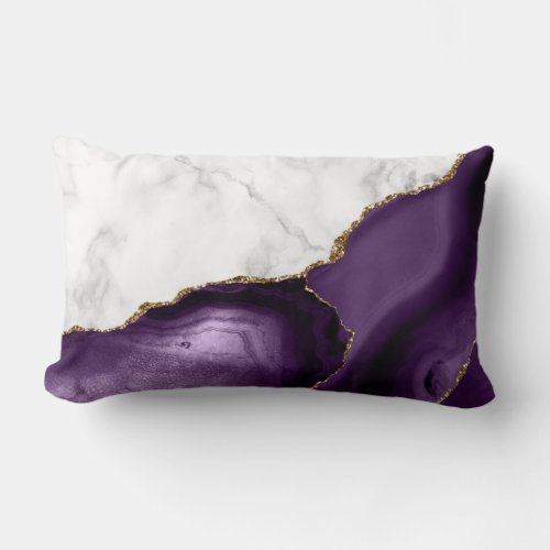 White Marble Purple Agate Gold Glitter Lumbar Pillow