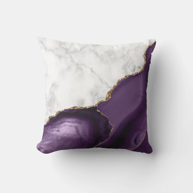 White Marble Purple Agate Gold Glitter Outdoor Pillow (Front)