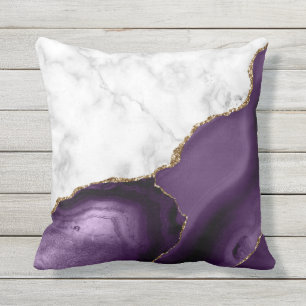 White Marble Purple Agate Gold Glitter Outdoor Pillow