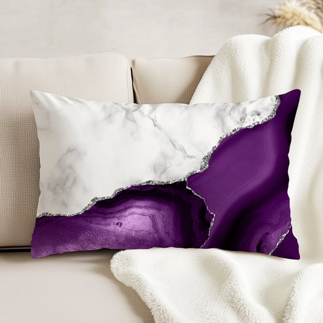 White Marble Purple Agate Silver Glitter Accent Pillow (Creator Uploaded)
