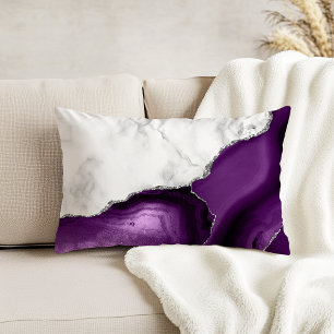 White Marble Purple Agate Silver Glitter Accent Pillow