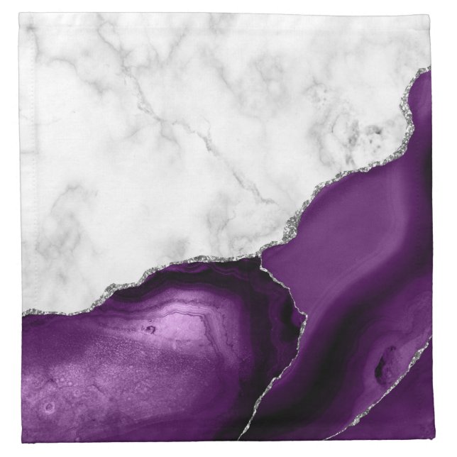 White Marble Purple Agate Silver Glitter Cloth Napkin (Front)