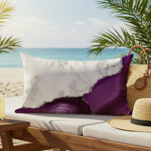 White Marble Purple Agate Silver Glitter Lumbar Pillow