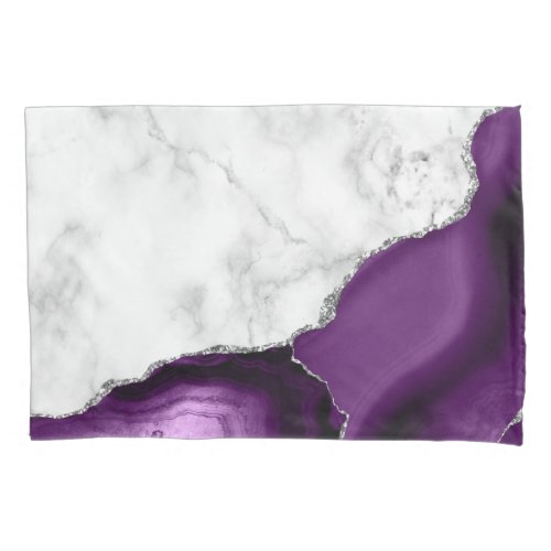 White Marble Purple Agate Silver Glitter Pillow Case