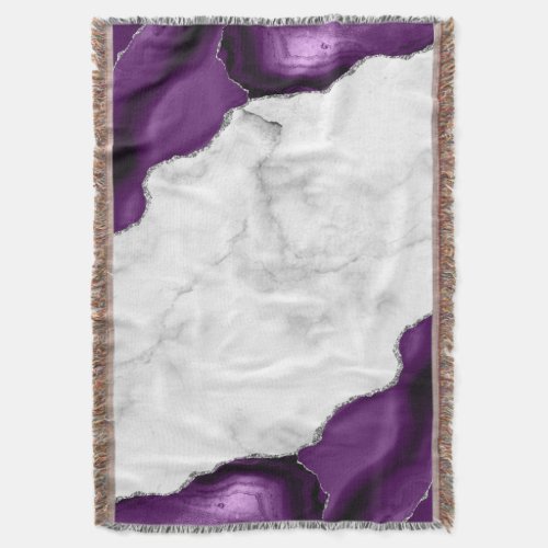 White Marble Purple Agate Silver Throw Blanket
