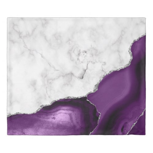 White Marble Purple Silver Agate Duvet Cover
