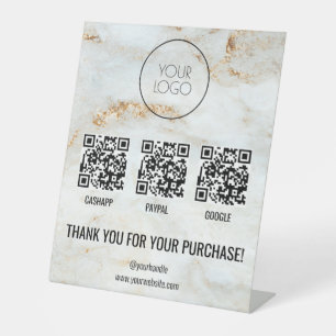 White Marble QR Code Scan to Pay Salon Logo Pedestal Sign