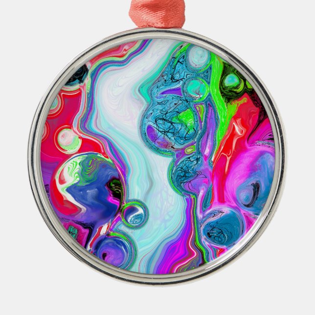 White Marble River Colorful Digital Fluid Art Metal Ornament (Front)