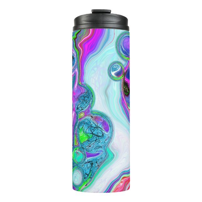 White Marble River Colorful Fluid Art  Thermal Tumbler (Front)