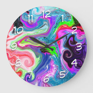 White Marble River Colorful Marble Art Large Clock