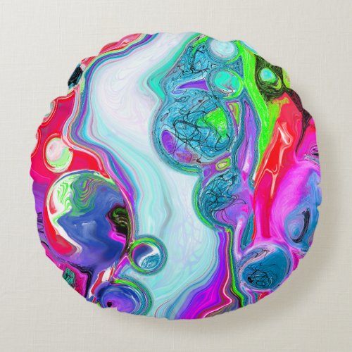 White Marble River Digital Fluid Art  Round Pillow