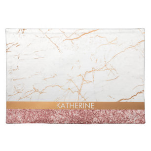 White Marble Rose Glitter Cloth Placemat
