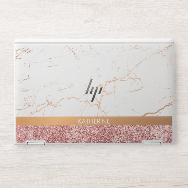 White Marble Rose Glitter HP Laptop Skin (Front)