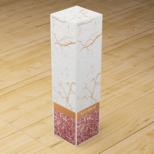 White Marble Rose Glitter Wine Box