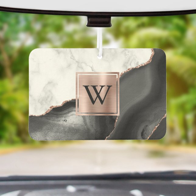 White Marble Rose Gold Black Agate Monogram Air Freshener (Creator Uploaded)