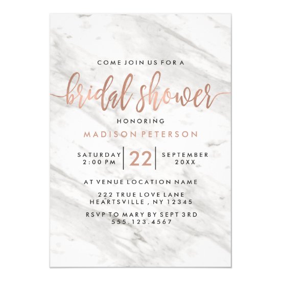 White Marble & Rose Gold Bridal Shower Invitation