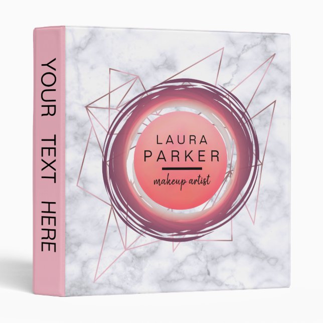 White Marble Rose Gold Circle Geometry Trendy 3 Ring Binder (Front/Spine)
