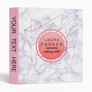 White Marble Rose Gold Circle Geometry Trendy 3 Ring Binder