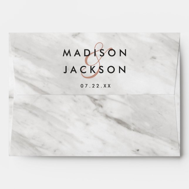 White Marble & Rose Gold Elegant Wedding Monogram Envelope (Back (Top Flap))