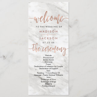 White Marble & Rose Gold Elegant Wedding Program