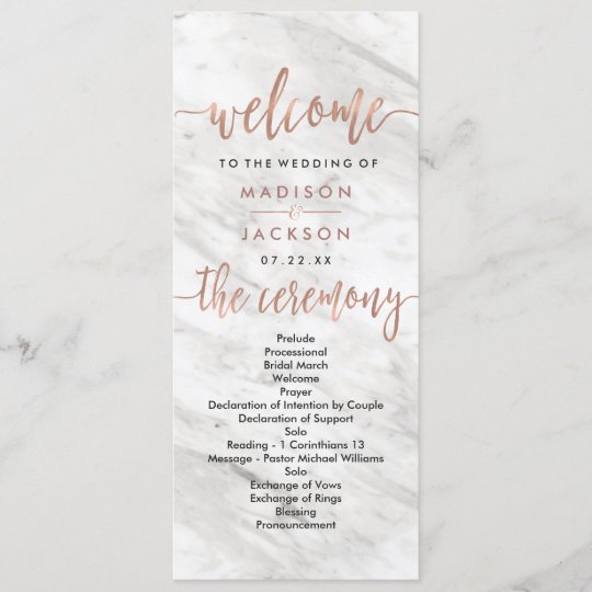 White Marble Rose Gold Elegant Wedding Program Zazzle Com