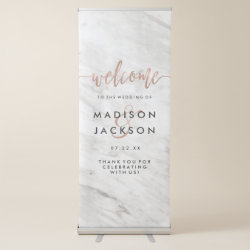 White Marble & Rose Gold Elegant Wedding Welcome Retractable Banner