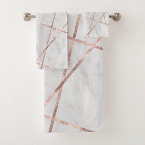 White Marble Rose Gold Geo Glam 1 Bath Towel Set