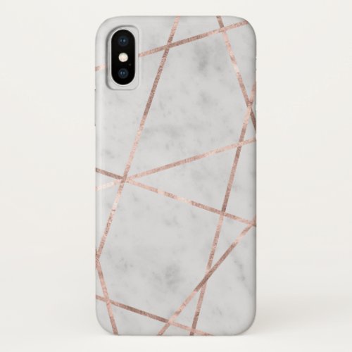 White Marble Rose Gold Geo Glam 1 iPhone X Case