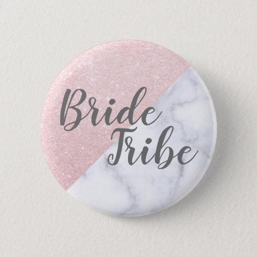 White marble  rose gold glitter brides tribe button