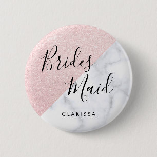 White marble & rose gold glitter bridesmaid button