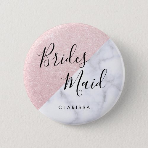 White marble  rose gold glitter bridesmaid button