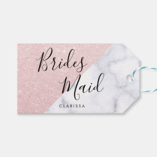 White marble & rose gold glitter bridesmaid gift tags