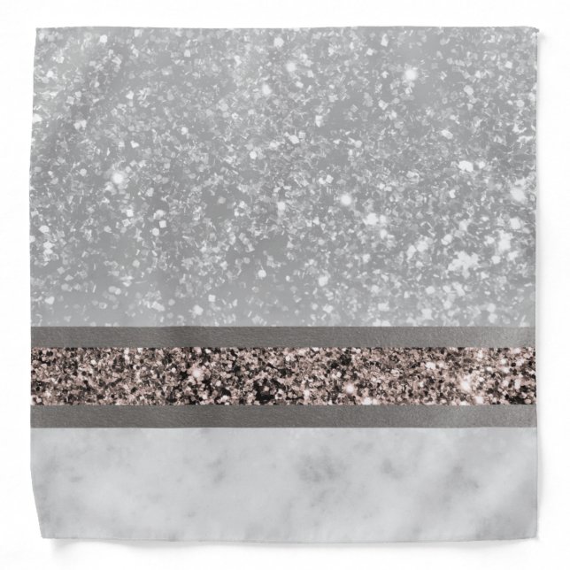 White Marble Rose Gold Glitter Stripe Glam #1 Bandana (Front)
