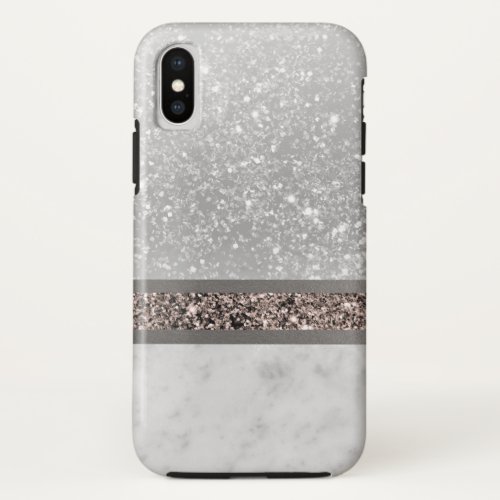 White Marble Rose Gold Glitter Stripe Glam 1 iPhone X Case