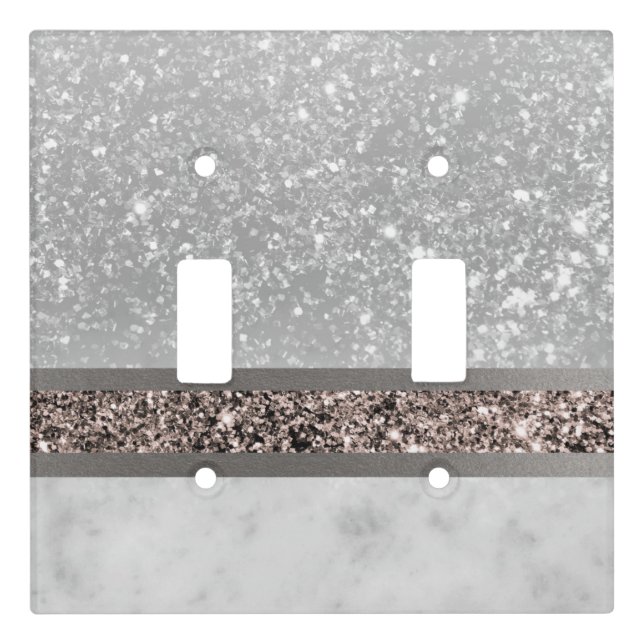 White Marble Rose Gold Glitter Stripe Glam #1 Light Switch Cover (Front)