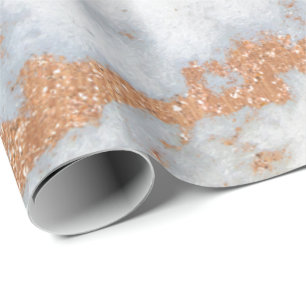White Marble Rose Gold Gold Metal Copper Gray Wrapping Paper