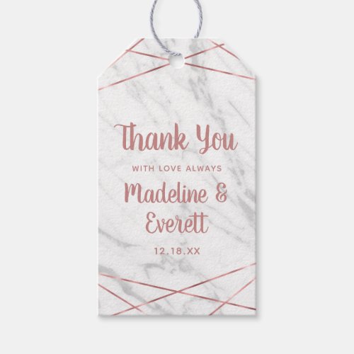 White Marble Rose Gold Lines Geo Wedding Thank You Gift Tags
