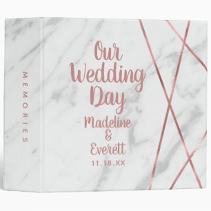 White Marble Rose Gold Lines Wedding Photo Album 3 Ring Binder
