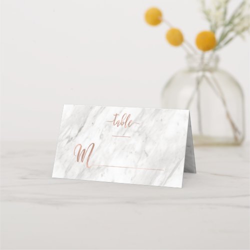 White Marble  Rose Gold Modern Table Number Place Card