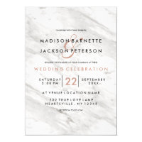 White Marble Rose Gold Modern Wedding Invitations